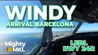 24kts of wind approach into Barcelona El Prat int. Airport runway 24R. (LEBL BCN)