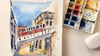 Croquis urbain à l’aquarelle | le funiculaire du Vieux lyon