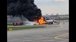 Cận cảnh máy bay Nga bốc cháy khi hạ cánh - Aeroflot Sukhoi Superjet 100 on fire