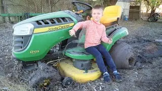 Our tractor is stuck | Playing in the mud with lawn mower | Tractors for kids