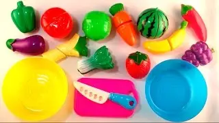 Learn names of fruits and vegetables with toy velcro cutting fruits and vegetables.