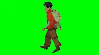 Walking cycle A scout man with a bag green screen animation