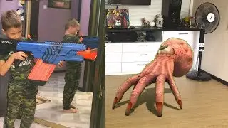 NERF Game Creepy Hand Attacks silver youtube button Нерф игра Битва за серебряную кнопку ютуб