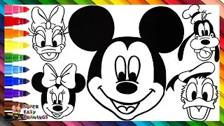 Draw and Color Mickey Mouse and His Friends ❤️⚫⚫🎀🐭🐶🦆 Drawings for Kids