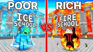 Mikey ICE School vs JJ FIRE School Survival Battle in Minecraft (Maizen)