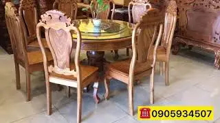 Bộ bàn ăn tròn 8 ghế gỗ gõ đỏ