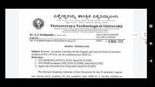 VTU UPDATE:01-03-2021(REVISED TIME TABLE