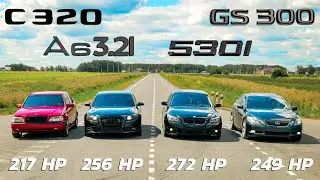 ХЕЙТЕР на BMW 530i против Mercedes C32 vs Lexus GS300 vs Audi A6 3.2 как надо