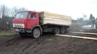 КАМАЗ выгрузка досок