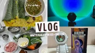LIFE IN KOREA 🇰🇷 | HOW TO MAKE A Bánh Xèo |  UNBOXING ASTRONAUT COLOR CHANGING MOOD LAMP