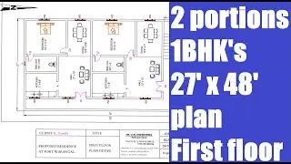 2 portions 1bhk's| 27x48 feet first floor plan| North facing plan