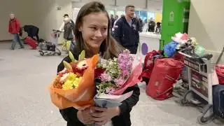 Встреча победительниц женского ЧМ мира по боксу в аэропорту в Москве