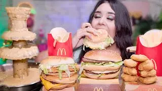 MCDONALDS BIG MAC SAUCE FOUNTAIN!! ASMR MUKBANG MCDOUBLE, BIG MAC, MCCHICKEN, NUGGETS, LARGE FRIES