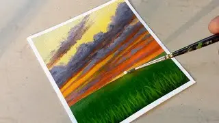 How to Paint Easy Landscape🍃How to paint Clouds Acrylic Painting for beginners #art #acrylicpainting