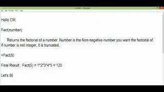 Factorial Function in MS-Excel Sheet