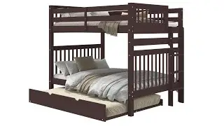 360 View of the Bedz King BK981EL Full over Full Bunk Bed with Ladder & Full Trundle in Dark Cherry.
