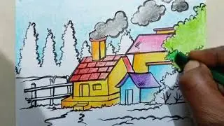 Indian village Scenery drawing and painting