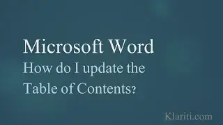MS Word - How to Update the Table of Contents