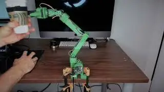 Controlling a robot arm via Onshape's API - watch it try and grab my coffee!