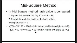 Data Structures - Hash function : mid-square Method