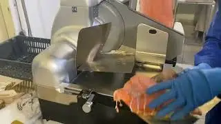 Slicer for cutting red fish. We test trout s/s lightly salted temperature minus 5
