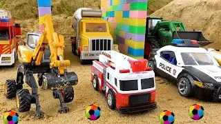 Watch This Crazy Rescue with Fire Truck, Police Car and Construction Vehicles !