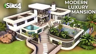 Sims 4: Modern Mansion with Rooftop Pool & Basketball Court: 7 Bedrooms! (No CC)