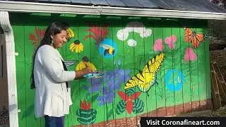 Painting Native Plants and Pollinators at a Local Garden Shed Mural Time lapse