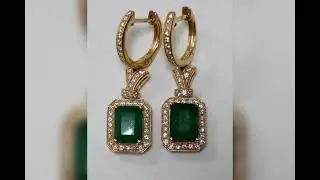 ❎ ПРОДАНО ❎ Серьги с изумрудом и бриллиантами, золото 14 карат - 585 проба