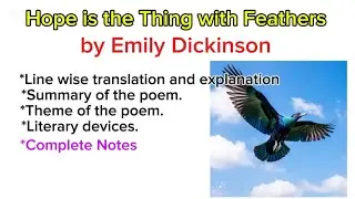 Hope is the Thing with Feathers by Emily Dickinson||Line wise translation,summary,theme, full notes