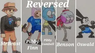 Drawing MrBeast, Pibby Finn, Pibby Gumball, Benson, Oswald in Reversed | Friday Night Funkin