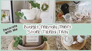 SUMMER TIERED TRAY ON A BUDGET │THRIFT STORE TIERED TRAY DECOR │NEUTRAL TIERED TRAY