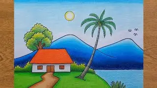 Cara Menggambar Pemandangan Gunung | Simpel Mudah | Menggambar Pemandangan Gunung Sungai