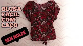 DIY - BLUSA FÁCIL - COM LAÇO E MANGA MORCEGO ❤️ NA MÁQUINA DOMESTICA ❤️ UMA GRAÇA DE BLUSINHA 🥰