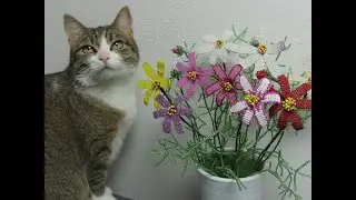 Космея-цветы детства! Из бисера! Подробный мастер класс!