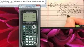 College Algebra Exam2 Review:  Diagonal of TV Set