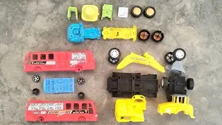 Assembling Toys. Excavator Trucks. Cement Trucks. Bus Racing Team