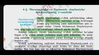 4-MAVZU:MOVOROUNNAHR VA XUROSONDA SHAYBONIYLAR HUKMRONLIGINING ÕRNATILISHI.