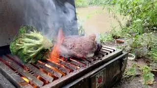 ASMR outdoor cooking | Grilling riverside