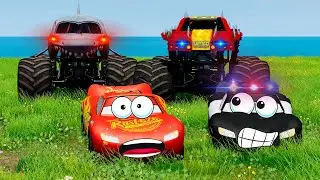 Two Monster Truck VS Police Lightning McQueen in BeamNG.drive