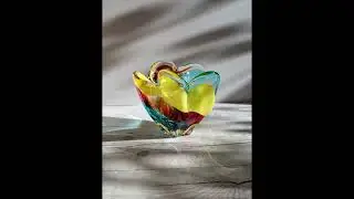 Iwatsu Hineri, Buttercup, Scarlet and Electric Blue Stripe Flower Vase,1960s-70s, Japanese