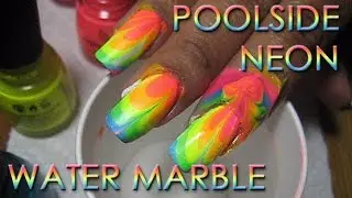 Poolside Neon Rainbow Water Marble #2 | DIY Nail Art Tutorial