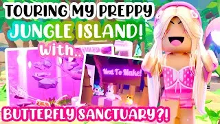 TOURING MY PREPPY JUNGLE ISLAND!!🌴💕🍏🦋🦜A BUTTERFLY AREA??#adoptmeroblox #preppyadoptme #preppyroblox