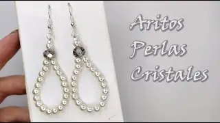 ARITOS GOTAS DE PERLAS Y CRISTALES. Curso de bisutería con perlas.