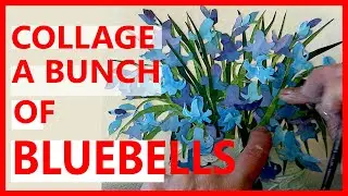 Floral collage using hand painted papers to collage a bunch of Bluebells.