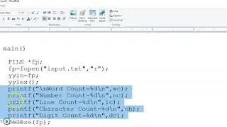 Lexical analysis to count words, characters and lines using Lex