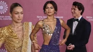 Full Video Tom Holland, Girlfriend Zendaya and Gigi Hadid in  Ambani's NMACC Launch in India 2023