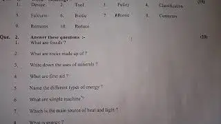 5th Class SCIENCE Final term Question Paper 2020