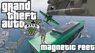 GTA V: What if? - Magnetic Feet (Riding bus from top of the world!)