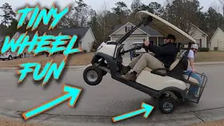 Lifted Club Car Golf Cart on TINY wheels!